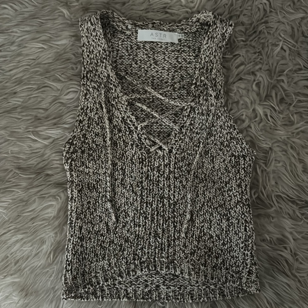 Knitted marled sweater tank with front tie up XS